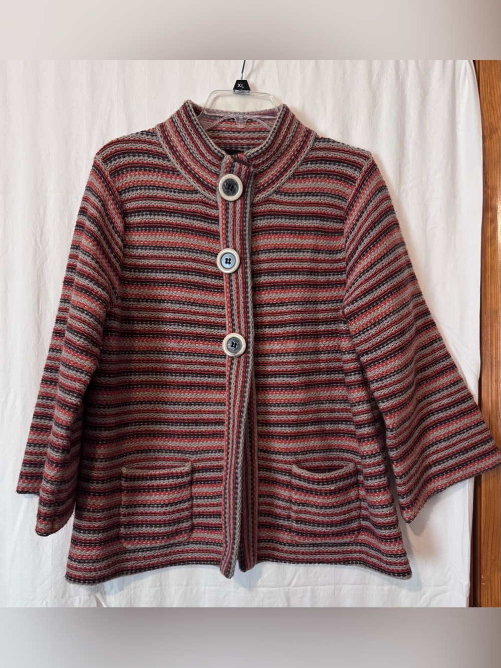 Beyond Definition Wool Blend Stripe Cardigan Jacket XL Button Front Pockets